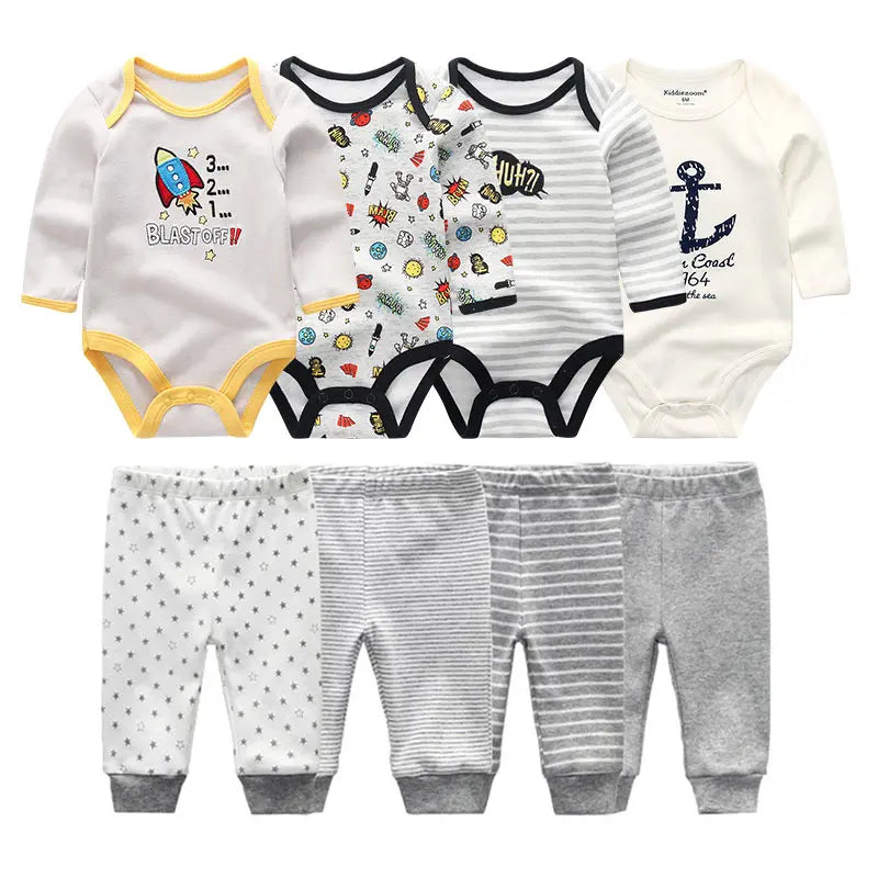 8 Pcs/Lot Body suits + Pants Baby Boy Girl Clothing