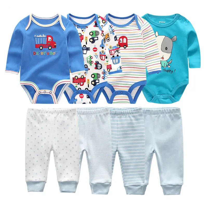 8 Pcs/Lot Body suits + Pants Baby Boy Girl Clothing