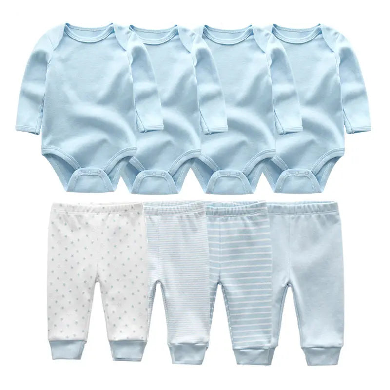 8 Pcs/Lot Body suits + Pants Baby Boy Girl Clothing