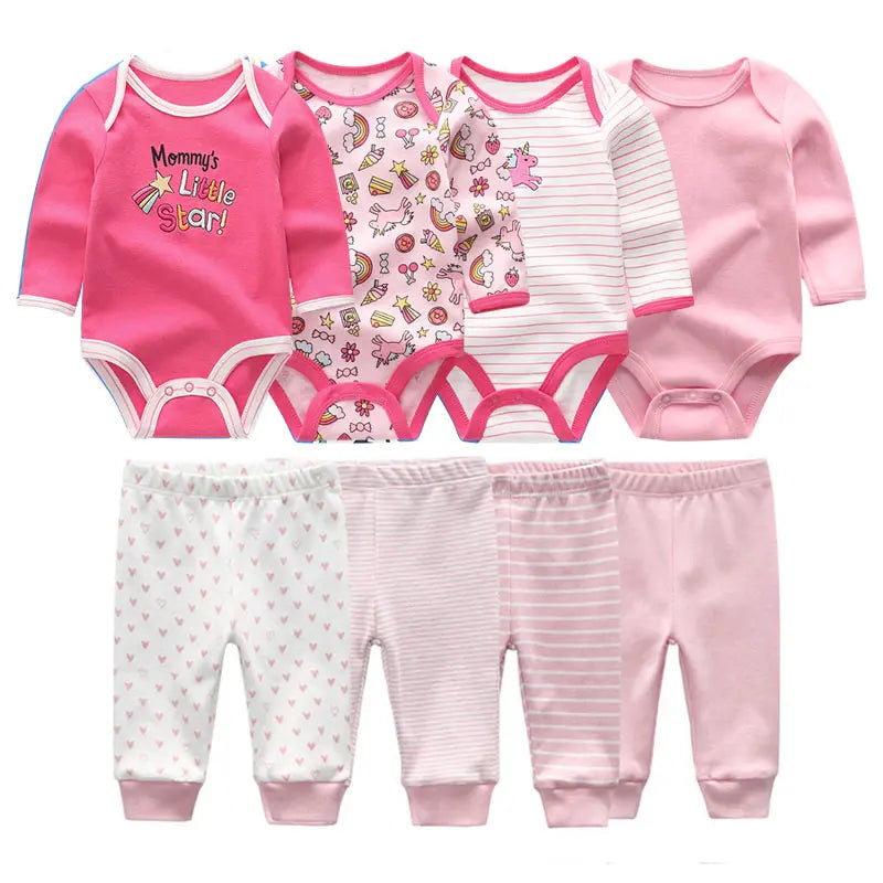 8 Pcs/Lot Body suits + Pants Baby Boy Girl Clothing