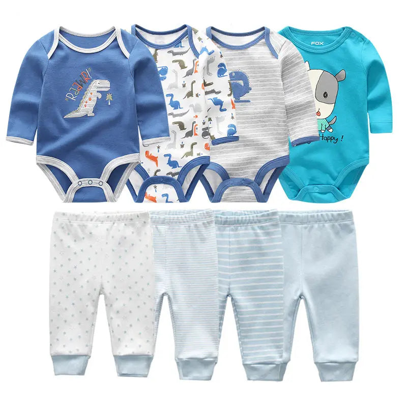 8 Pcs/Lot Body suits + Pants Baby Boy Girl Clothing