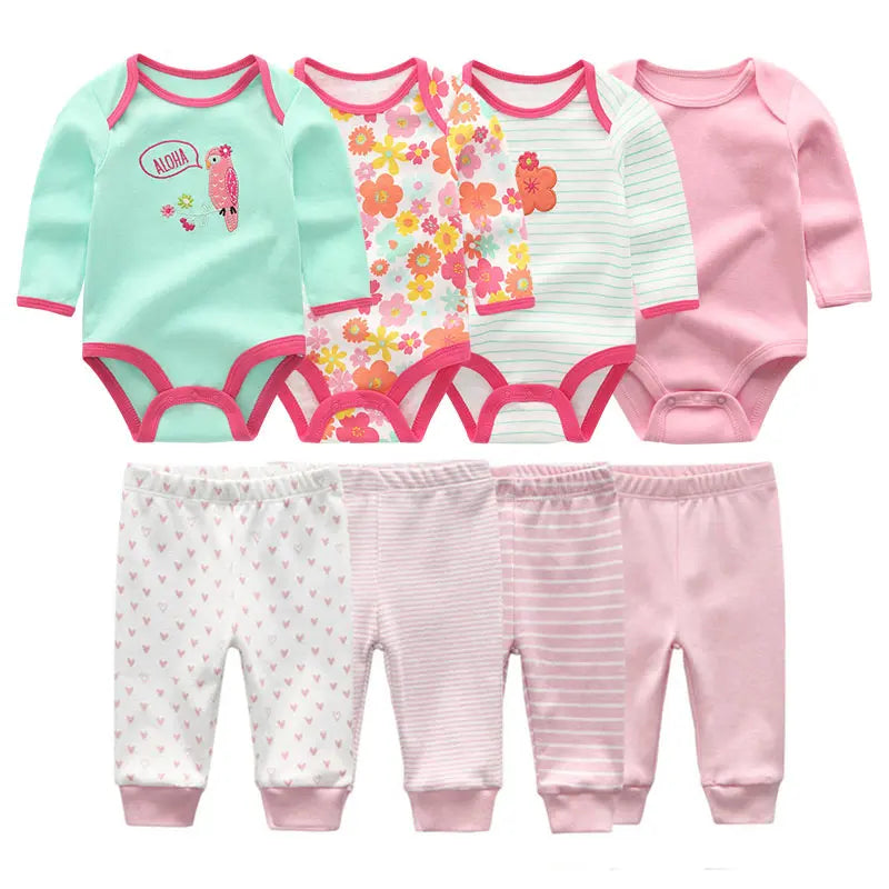 8 Pcs/Lot Body suits + Pants Baby Boy Girl Clothing