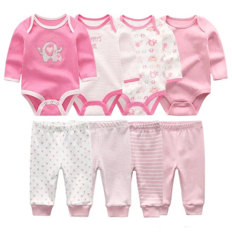 8 Pcs/Lot Body suits + Pants Baby Boy Girl Clothing