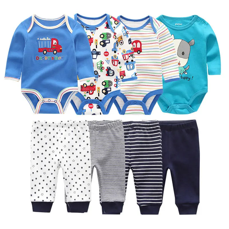 8 Pcs/Lot Body suits + Pants Baby Boy Girl Clothing