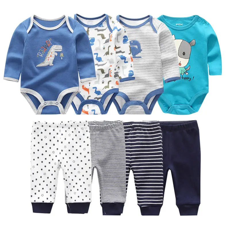 8 Pcs/Lot Body suits + Pants Baby Boy Girl Clothing
