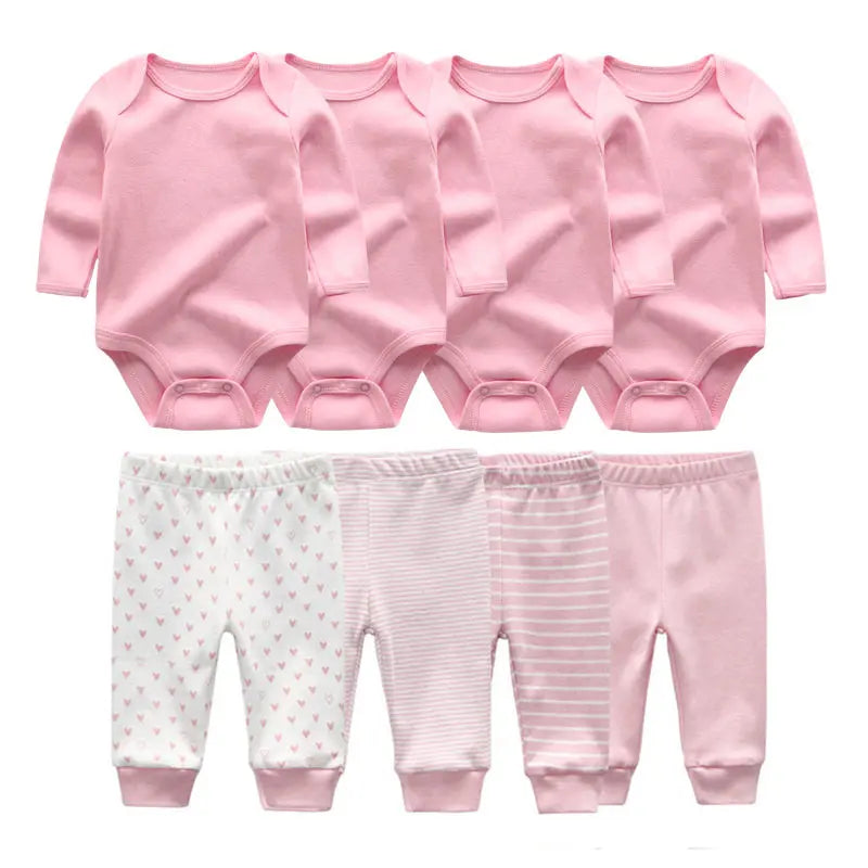8 Pcs/Lot Body suits + Pants Baby Boy Girl Clothing