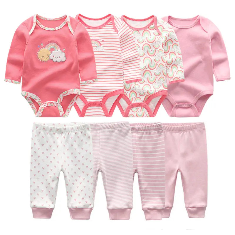 8 Pcs/Lot Body suits + Pants Baby Boy Girl Clothing