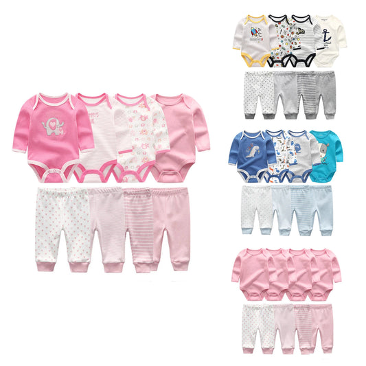 8 Pcs/Lot Body suits + Pants Baby Boy Girl Clothing