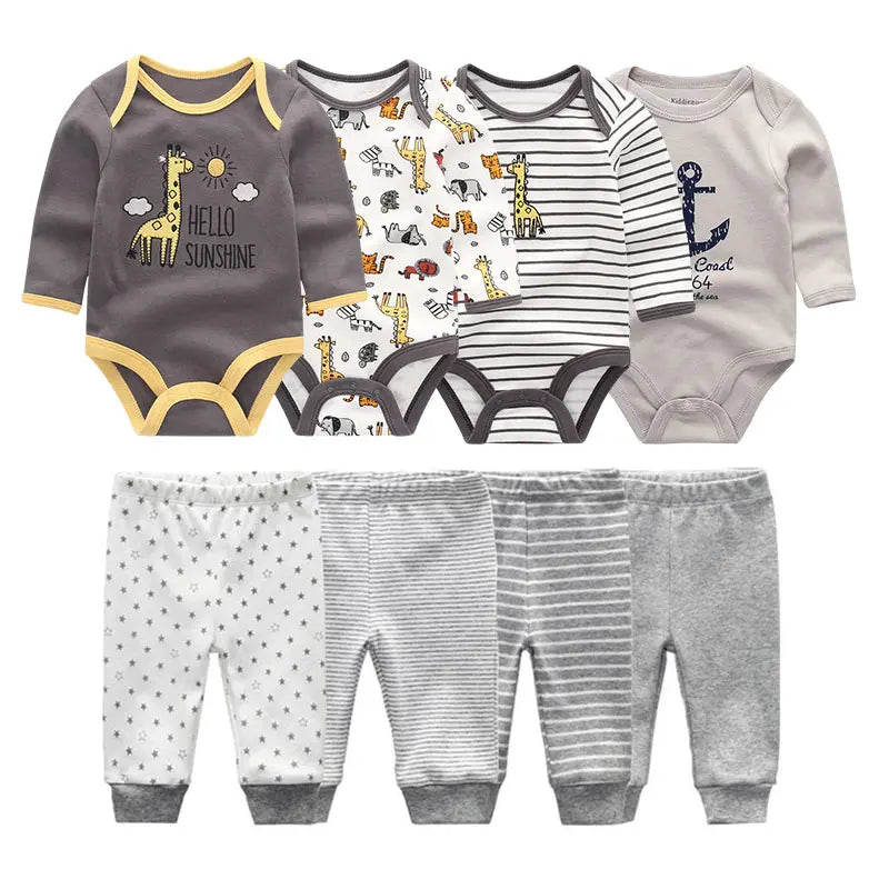 8 Pcs/Lot Body suits + Pants Baby Boy Girl Clothing