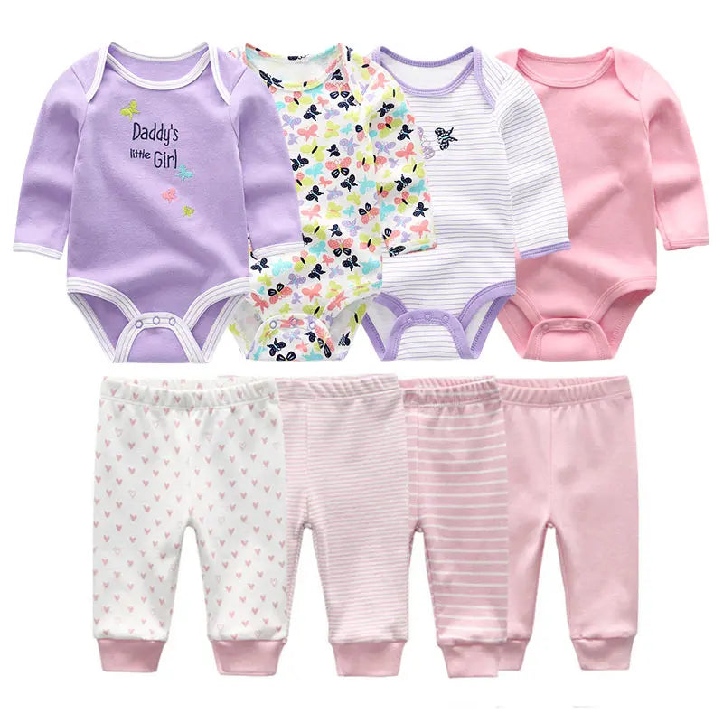 8 Pcs/Lot Body suits + Pants Baby Boy Girl Clothing