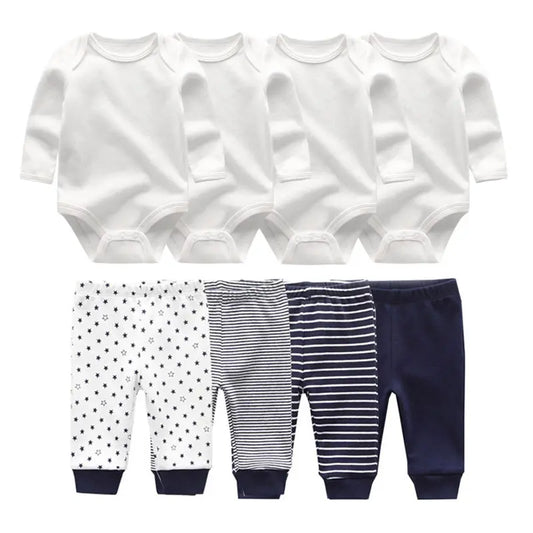 8 Pcs/Lot Body suits + Pants Baby Boy Girl Clothing