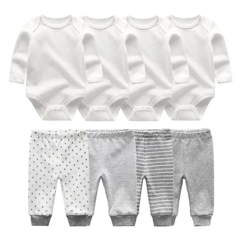 8 Pcs/Lot Body suits + Pants Baby Boy Girl Clothing